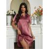 Ekouaer Satin Nightshirt for Women Button Down Nightgown Silk Short Sleeve Sleepshirt Notch Collar Sleepwear S-3XL(Rosewood Taupe)