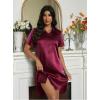 Ekouaer Satin Nightshirt for Women Button Down Nightgown Silk Short Sleeve Sleepshirt Notch Collar Sleepwear S-3XL(Wine Red)