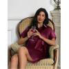 Ekouaer Satin Nightshirt for Women Button Down Nightgown Silk Short Sleeve Sleepshirt Notch Collar Sleepwear S-3XL(Wine Red)