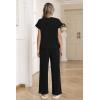 Ekouaer Two Piece Sets for Women 2026 Travel Outfits Short Sleeve Top Wide Leg Pants Rib Tracksuits Summer Fashion Lounge Set(Black)