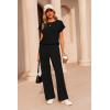 Ekouaer Two Piece Sets for Women 2026 Travel Outfits Short Sleeve Top Wide Leg Pants Rib Tracksuits Summer Fashion Lounge Set(Black)