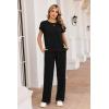 Ekouaer Two Piece Sets for Women 2026 Travel Outfits Short Sleeve Top Wide Leg Pants Rib Tracksuits Summer Fashion Lounge Set(Black)