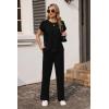 Ekouaer Two Piece Sets for Women 2026 Travel Outfits Short Sleeve Top Wide Leg Pants Rib Tracksuits Summer Fashion Lounge Set(Black)