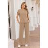 Ekouaer Two Piece Sets for Women 2026 Travel Outfits Short Sleeve Top Wide Leg Pants Rib Tracksuits Summer Fashion Lounge Set(Brown)