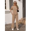 Ekouaer Two Piece Sets for Women 2026 Travel Outfits Short Sleeve Top Wide Leg Pants Rib Tracksuits Summer Fashion Lounge Set(Brown)