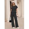 Ekouaer Two Piece Sets for Women 2026 Travel Outfits Short Sleeve Top Wide Leg Pants Rib Tracksuits Summer Fashion Lounge Set(Dark Grey)