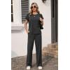 Ekouaer Two Piece Sets for Women 2026 Travel Outfits Short Sleeve Top Wide Leg Pants Rib Tracksuits Summer Fashion Lounge Set(Dark Grey)