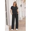 Ekouaer Two Piece Sets for Women 2026 Travel Outfits Short Sleeve Top Wide Leg Pants Rib Tracksuits Summer Fashion Lounge Set(Dark Grey)