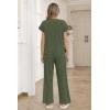 Ekouaer Two Piece Sets for Women 2026 Travel Outfits Short Sleeve Top Wide Leg Pants Rib Tracksuits Summer Fashion Lounge Set(Dark Olive Green)