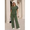 Ekouaer Two Piece Sets for Women 2026 Travel Outfits Short Sleeve Top Wide Leg Pants Rib Tracksuits Summer Fashion Lounge Set(Dark Olive Green)
