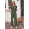 Ekouaer Two Piece Sets for Women 2026 Travel Outfits Short Sleeve Top Wide Leg Pants Rib Tracksuits Summer Fashion Lounge Set(Dark Olive Green)