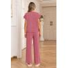 Ekouaer Two Piece Sets for Women 2026 Travel Outfits Short Sleeve Top Wide Leg Pants Rib Tracksuits Summer Fashion Lounge Set(Dark Pink)