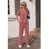 Ekouaer Two Piece Sets for Women 2026 Travel Outfits Short Sleeve Top Wide Leg Pants Rib Tracksuits Summer Fashion Lounge Set(Dark Pink)