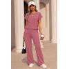 Ekouaer Two Piece Sets for Women 2026 Travel Outfits Short Sleeve Top Wide Leg Pants Rib Tracksuits Summer Fashion Lounge Set(Dark Pink)