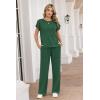 Ekouaer Two Piece Sets for Women 2026 Travel Outfits Short Sleeve Top Wide Leg Pants Rib Tracksuits Summer Fashion Lounge Set(Forestgreen)