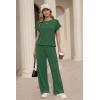 Ekouaer Two Piece Sets for Women 2026 Travel Outfits Short Sleeve Top Wide Leg Pants Rib Tracksuits Summer Fashion Lounge Set(Forestgreen)