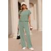 Ekouaer Two Piece Sets for Women 2026 Travel Outfits Short Sleeve Top Wide Leg Pants Rib Tracksuits Summer Fashion Lounge Set(Glacial Green)