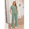 Ekouaer Two Piece Sets for Women 2026 Travel Outfits Short Sleeve Top Wide Leg Pants Rib Tracksuits Summer Fashion Lounge Set(Glacial Green)