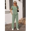 Ekouaer Two Piece Sets for Women 2026 Travel Outfits Short Sleeve Top Wide Leg Pants Rib Tracksuits Summer Fashion Lounge Set(Glacial Green)