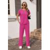Ekouaer Two Piece Sets for Women 2026 Travel Outfits Short Sleeve Top Wide Leg Pants Rib Tracksuits Summer Fashion Lounge Set(Hot Pink)