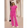 Ekouaer Two Piece Sets for Women 2026 Travel Outfits Short Sleeve Top Wide Leg Pants Rib Tracksuits Summer Fashion Lounge Set(Hot Pink)