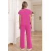 Ekouaer Two Piece Sets for Women 2026 Travel Outfits Short Sleeve Top Wide Leg Pants Rib Tracksuits Summer Fashion Lounge Set(Hot Pink)