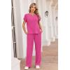 Ekouaer Two Piece Sets for Women 2026 Travel Outfits Short Sleeve Top Wide Leg Pants Rib Tracksuits Summer Fashion Lounge Set(Hot Pink)