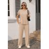 Ekouaer Two Piece Sets for Women 2026 Travel Outfits Short Sleeve Top Wide Leg Pants Rib Tracksuits Summer Fashion Lounge Set(Light Khaki)