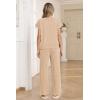 Ekouaer Two Piece Sets for Women 2026 Travel Outfits Short Sleeve Top Wide Leg Pants Rib Tracksuits Summer Fashion Lounge Set(Light Khaki)