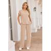 Ekouaer Two Piece Sets for Women 2026 Travel Outfits Short Sleeve Top Wide Leg Pants Rib Tracksuits Summer Fashion Lounge Set(Light Khaki)