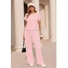 Ekouaer Two Piece Sets for Women 2026 Travel Outfits Short Sleeve Top Wide Leg Pants Rib Tracksuits Summer Fashion Lounge Set(Light Pink)