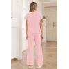 Ekouaer Two Piece Sets for Women 2026 Travel Outfits Short Sleeve Top Wide Leg Pants Rib Tracksuits Summer Fashion Lounge Set(Light Pink)