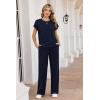 Ekouaer Two Piece Sets for Women 2026 Travel Outfits Short Sleeve Top Wide Leg Pants Rib Tracksuits Summer Fashion Lounge Set(Navy Blue)
