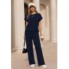 Ekouaer Two Piece Sets for Women 2026 Travel Outfits Short Sleeve Top Wide Leg Pants Rib Tracksuits Summer Fashion Lounge Set(Navy Blue)