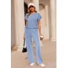 Ekouaer Two Piece Sets for Women 2026 Travel Outfits Short Sleeve Top Wide Leg Pants Rib Tracksuits Summer Fashion Lounge Set(Sky Blue)