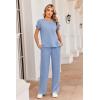 Ekouaer Two Piece Sets for Women 2026 Travel Outfits Short Sleeve Top Wide Leg Pants Rib Tracksuits Summer Fashion Lounge Set(Sky Blue)