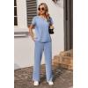 Ekouaer Two Piece Sets for Women 2026 Travel Outfits Short Sleeve Top Wide Leg Pants Rib Tracksuits Summer Fashion Lounge Set(Sky Blue)