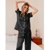 Ekouaer Womens Silky Satin Pajamas Set Short Sleeve Button Down Sleepwear 2 Piece Lounge Set Pj Set(Black)