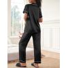 Ekouaer Womens Silky Satin Pajamas Set Short Sleeve Button Down Sleepwear 2 Piece Lounge Set Pj Set(Black)