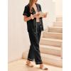 Ekouaer Womens Silky Satin Pajamas Set Short Sleeve Button Down Sleepwear 2 Piece Lounge Set Pj Set(Black)