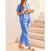Ekouaer Womens Silky Satin Pajamas Set Short Sleeve Button Down Sleepwear 2 Piece Lounge Set Pj Set(Blue)