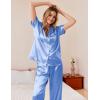 Ekouaer Womens Silky Satin Pajamas Set Short Sleeve Button Down Sleepwear 2 Piece Lounge Set Pj Set(Blue)