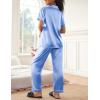 Ekouaer Womens Silky Satin Pajamas Set Short Sleeve Button Down Sleepwear 2 Piece Lounge Set Pj Set(Blue)