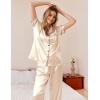 Ekouaer Womens Silky Satin Pajamas Set Short Sleeve Button Down Sleepwear 2 Piece Lounge Set Pj Set(Champagne)