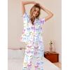 Ekouaer Womens Silky Satin Pajamas Set Short Sleeve Button Down Sleepwear 2 Piece Lounge Set Pj Set(Colorful Bow Knot)
