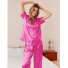 Ekouaer Womens Silky Satin Pajamas Set Short Sleeve Button Down Sleepwear 2 Piece Lounge Set Pj Set(Hot Pink Leopard)