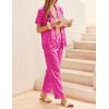 Ekouaer Womens Silky Satin Pajamas Set Short Sleeve Button Down Sleepwear 2 Piece Lounge Set Pj Set(Hot Pink Leopard)