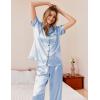 Ekouaer Womens Silky Satin Pajamas Set Short Sleeve Button Down Sleepwear 2 Piece Lounge Set Pj Set(Light Blue)