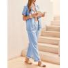 Ekouaer Womens Silky Satin Pajamas Set Short Sleeve Button Down Sleepwear 2 Piece Lounge Set Pj Set(Light Blue)