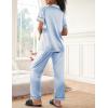 Ekouaer Womens Silky Satin Pajamas Set Short Sleeve Button Down Sleepwear 2 Piece Lounge Set Pj Set(Light Blue)